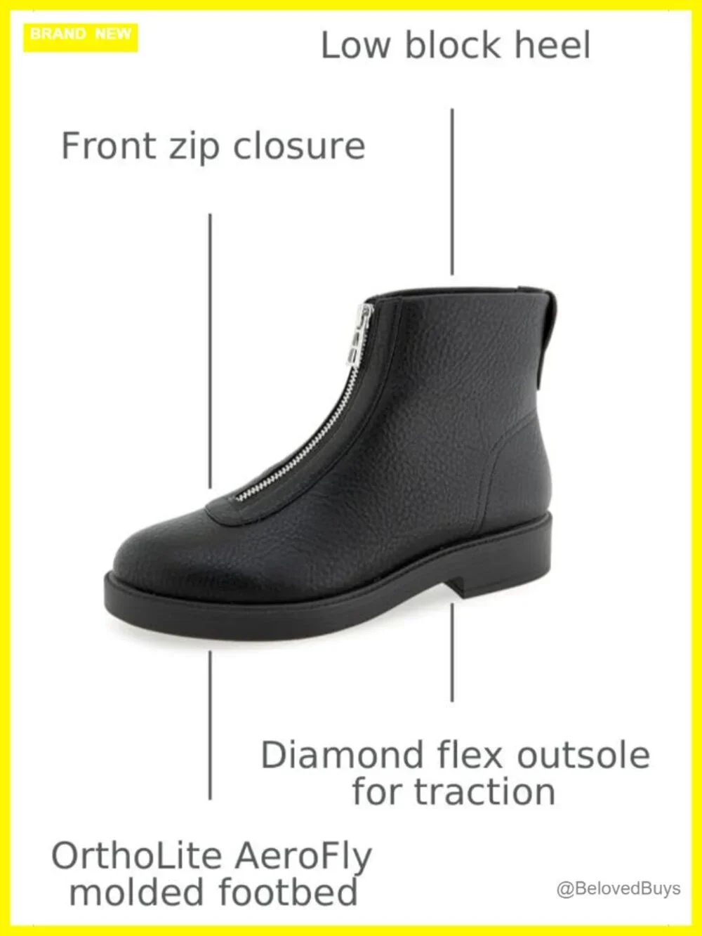 Faux Leather Ankle Booties Low Block Heel Front Zip OrthoLite